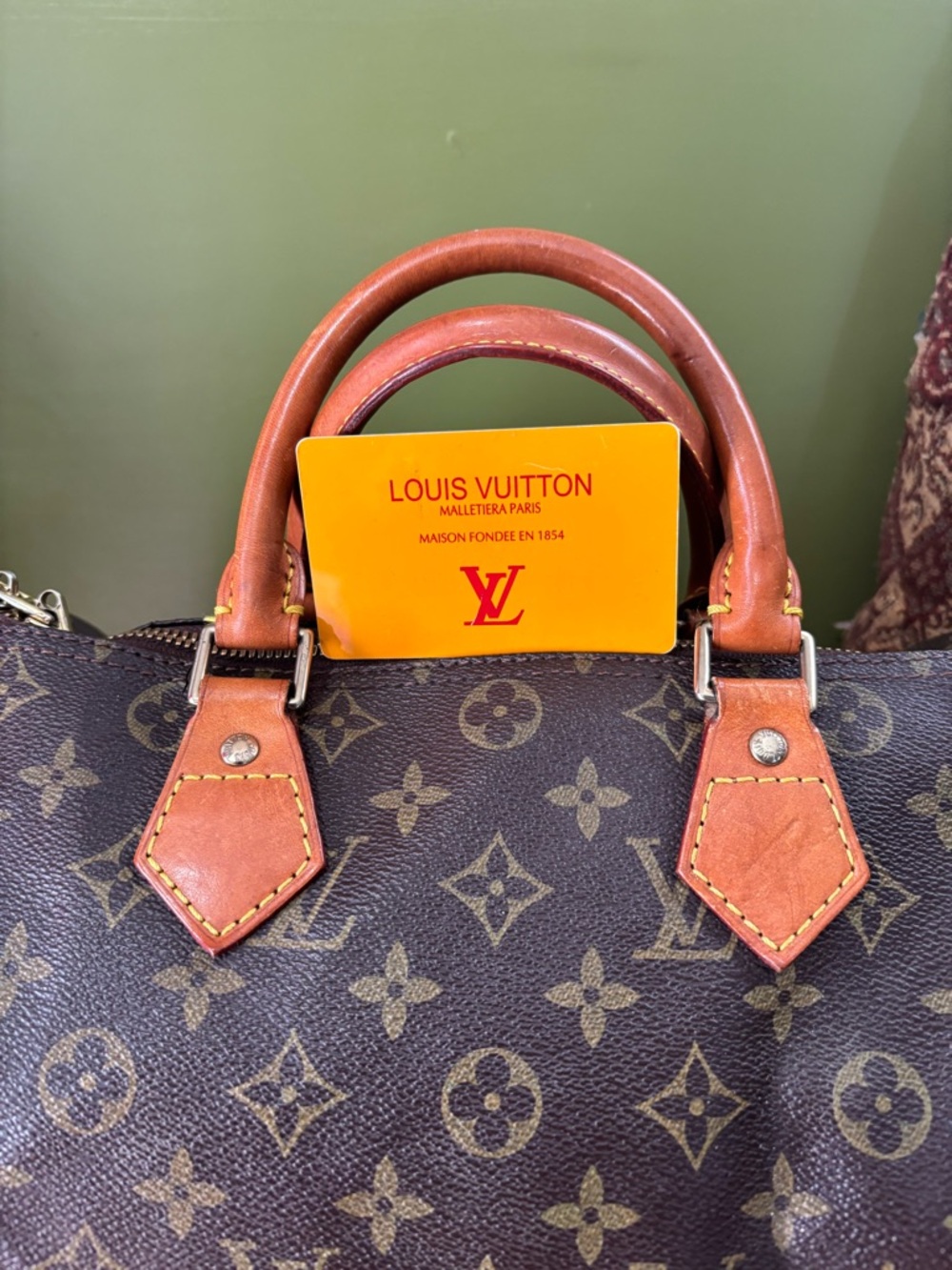 Louis Vuitton Brown Monogram Satchel with Tan Leather Handles